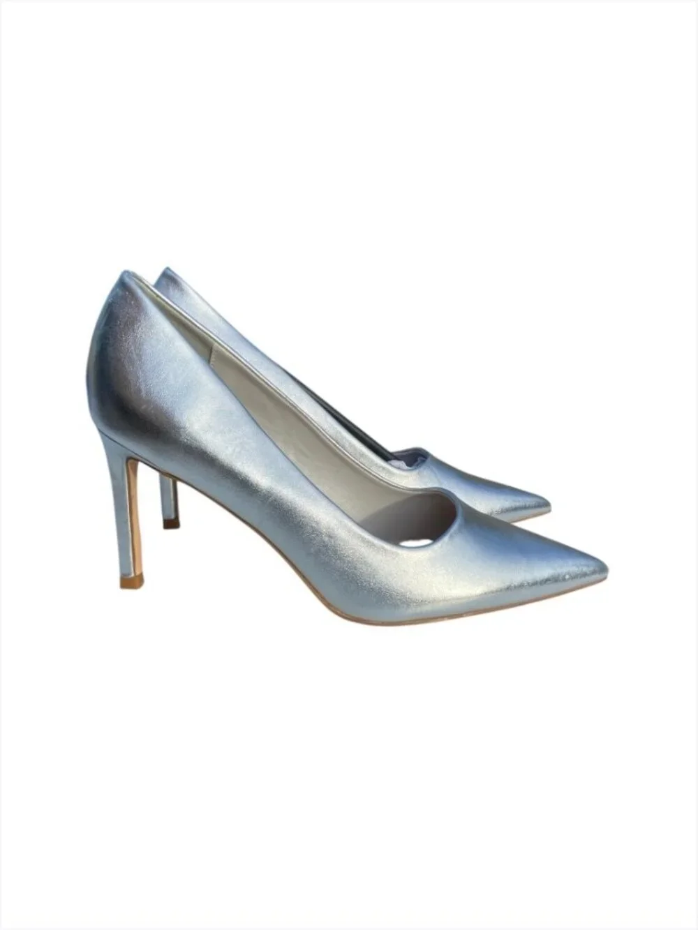 Women’s Metallic Silver Pointed Toe Stiletto Pumps, 7